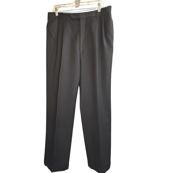 Jones New York Suit Men 44L Black Solid Single Breasted 100%  Wool 36X31 cuffed - Picture 10 of 15